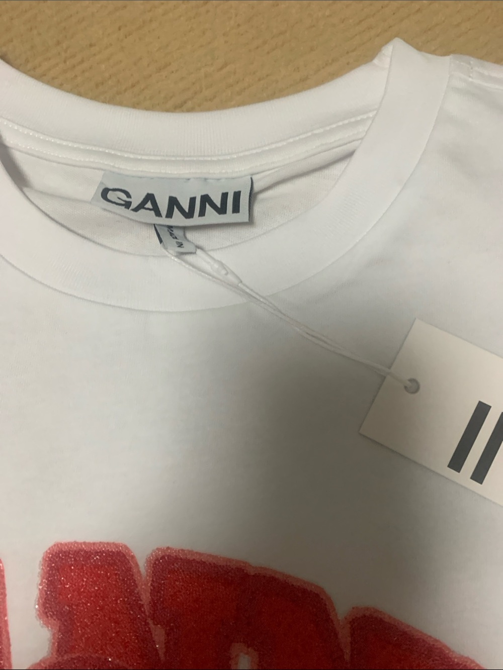Ganni White Graphic short Sleeve T-shirt Red cherry Hear Print Have a nice day - Picture 3 of 6